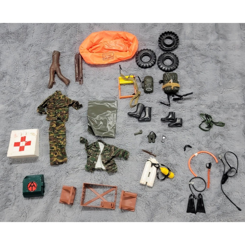 Vintage Hasbro GI Joe 12" Action Figure Accessories Lot Raft Scuba Gear Clothing